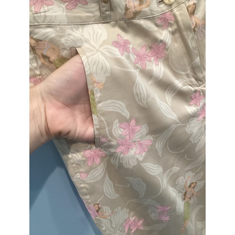 Vtg Tommy Bahama Womens Capris Size 2 Hawaiian Tropical Beige Floral Cotton Silk - Picture 6 of 14
